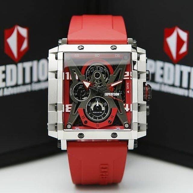 JAM TANGAN EXPEDITION PRIA E 6757 SILVER RED ORIGINAL