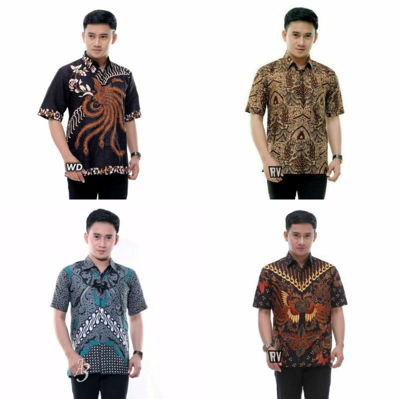 BSWART Batik HRB026 Kenongo Hem Pendek Padi Pekalongan M L XL Batik Pria MURAH Modern Grosir