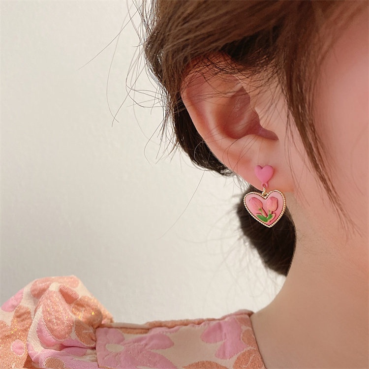 Anting Bentuk Hati Tulip Gaya Korea Untuk Aksesoris
