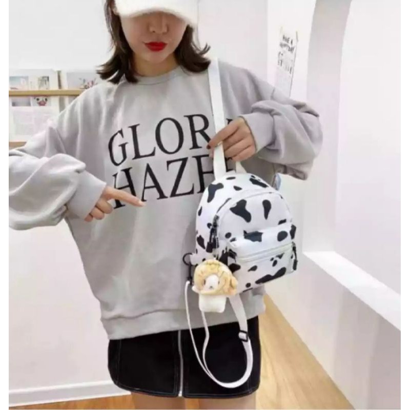 Tas Ransel Mini Motif Sapi//Slempang 2In1 - Tas Slempang Bahu Wanita-2