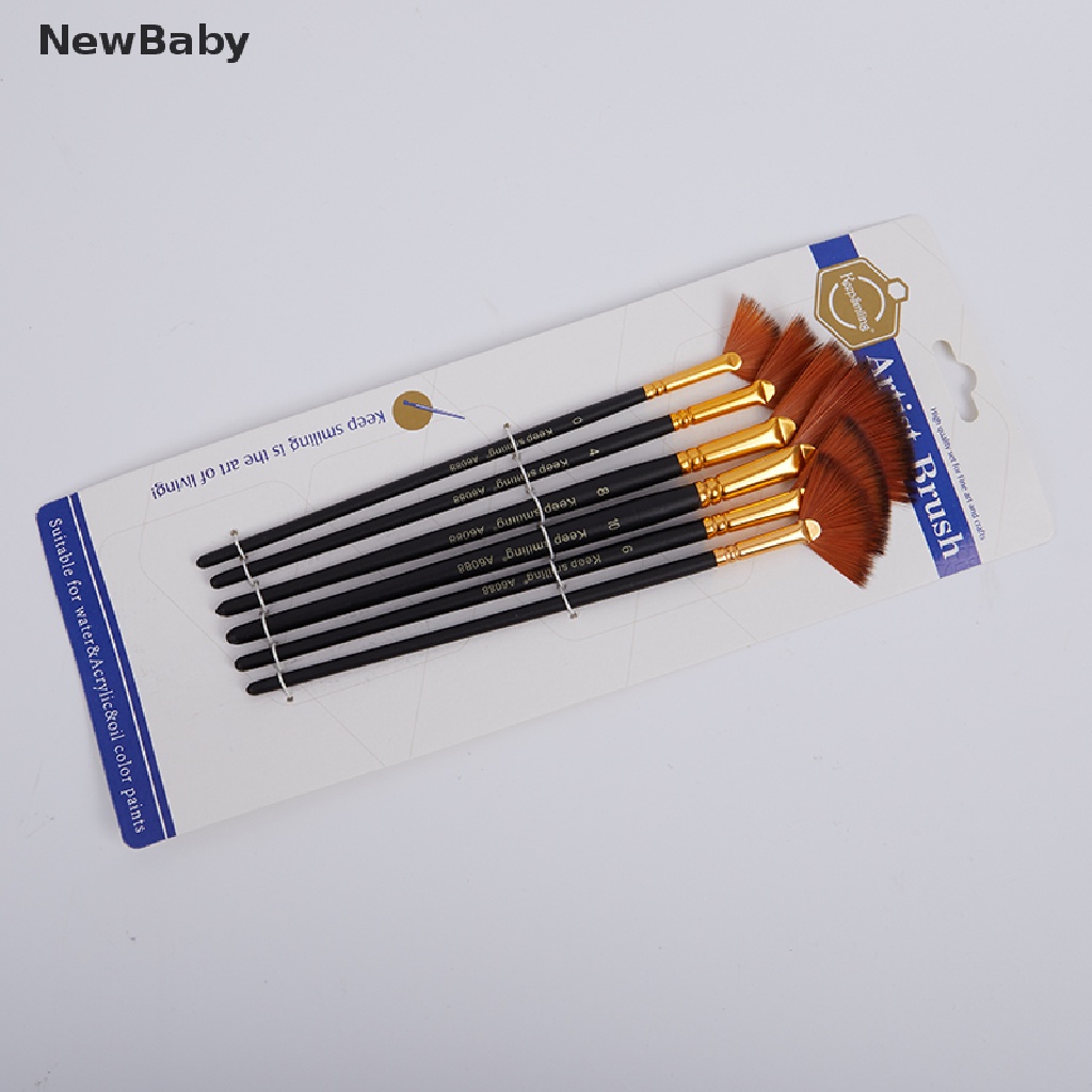 Newbaby 6Pcs / Set Kuas Cat Air / Akrilik Bentuk Kipas Bahan Nilon Untuk Sekolah