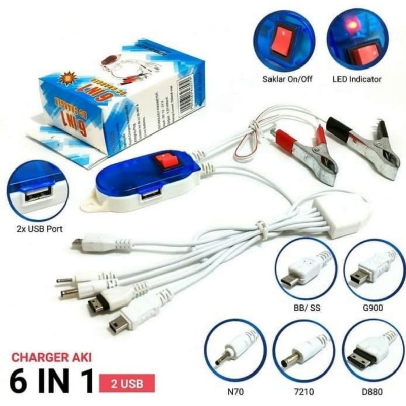 Charger Aki 6 in 1 2USB