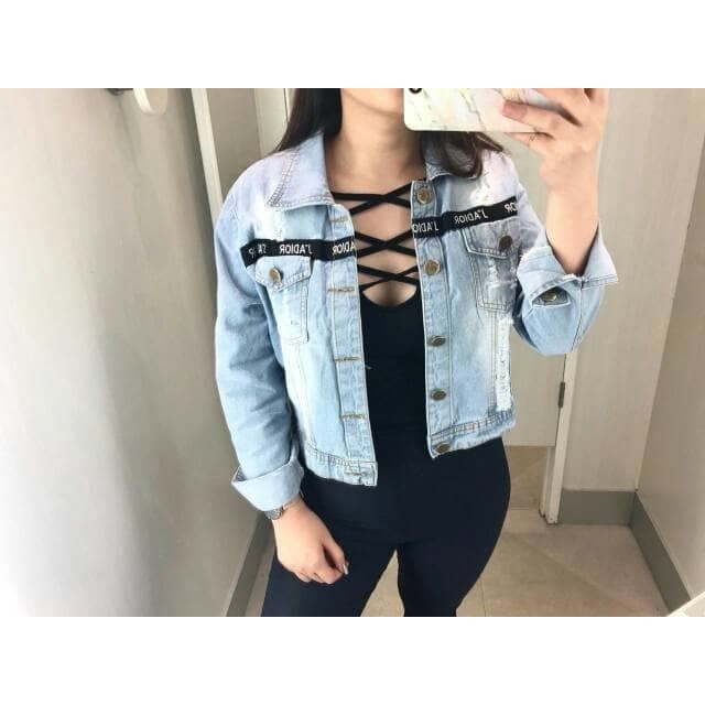 JAKET JEANS CROP CEWEK WANITA JADIIOR jaket jeans wanita import