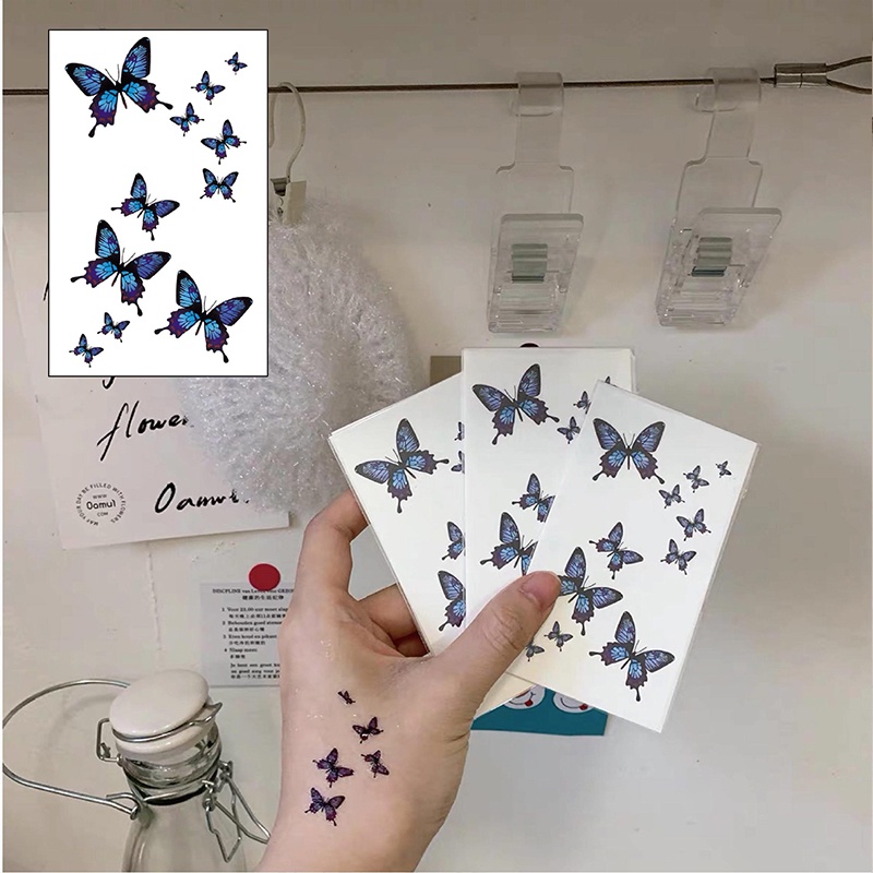 COD✨1PCS Stiker Tato Tahan Air Kupu-kupu Sementara Ikan Biru Pola Aksesoris Simple Murah Fashion