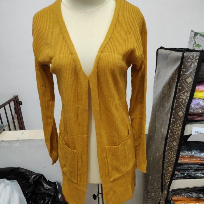 Cardigan panjang rajut dua saku all size