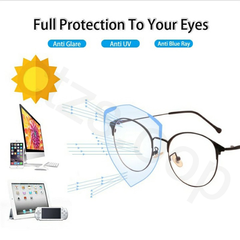 【CT】Kualitas Tinggi 2 In 1 Anti-Radiasi Photochromic Lens Kacamata Wanita Pria Titanium Bingkai Komputer Anti-Silau Kacamata Photochromic