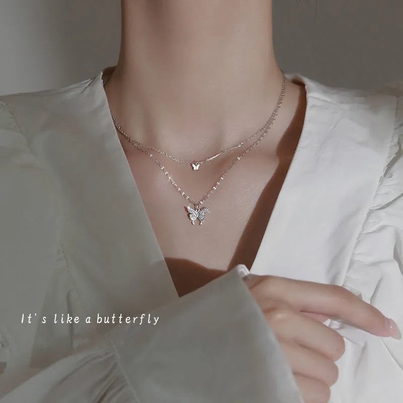 IFYOU Kalung Rantai Liontin Kristal Warna Silver Untuk Wanita