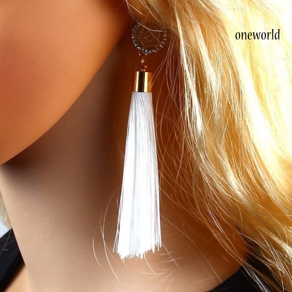 OW@ 1 Pair Women Earrings Anti-rust Eye-catching Durable Bohemia Tassels Earrings for Prom