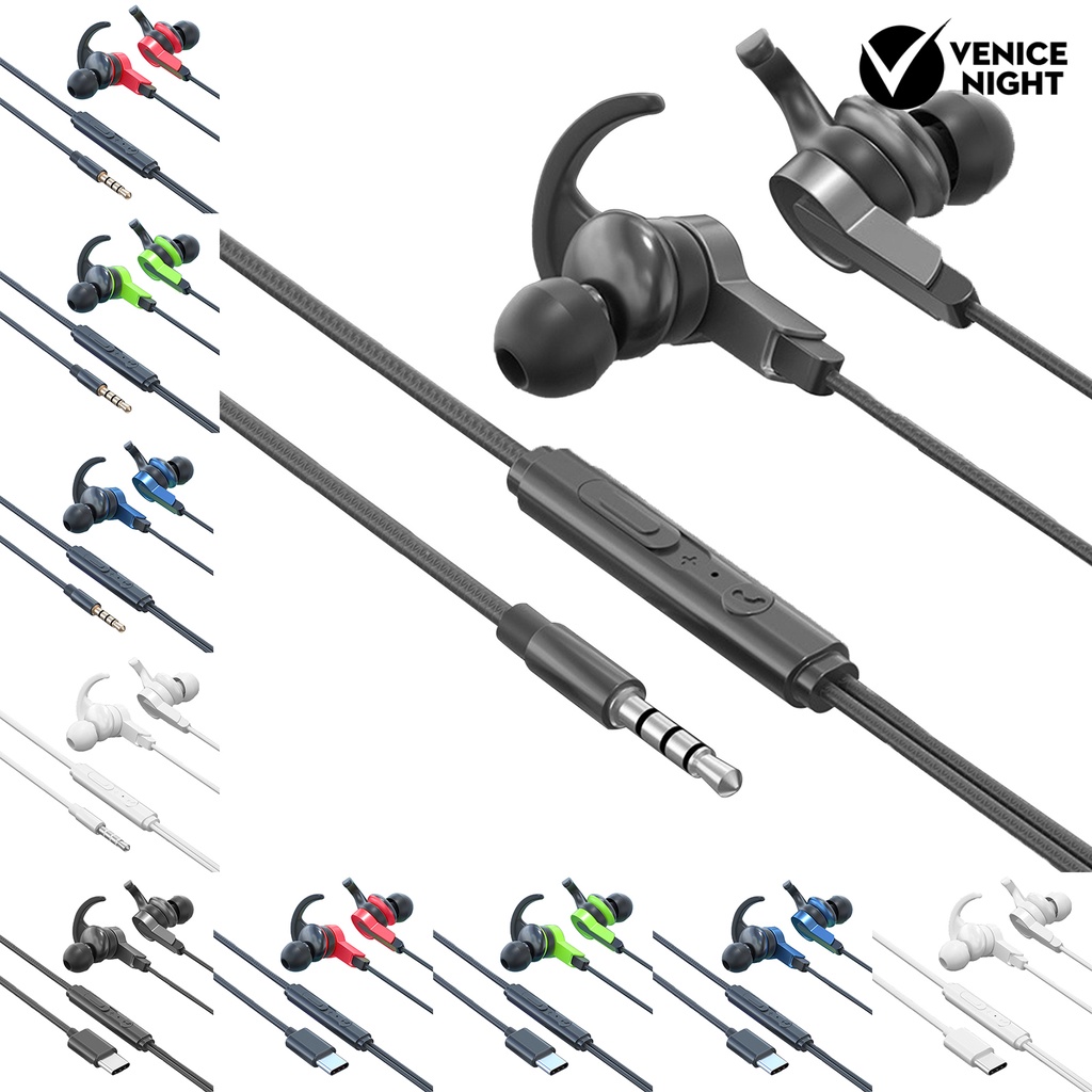 (VNEP) (Berkabel) Headset Earphone Gaming In-ear Stereo Kabel Jack 3.5mm / Tipe-C Dengan Mic Untuk Olahraga