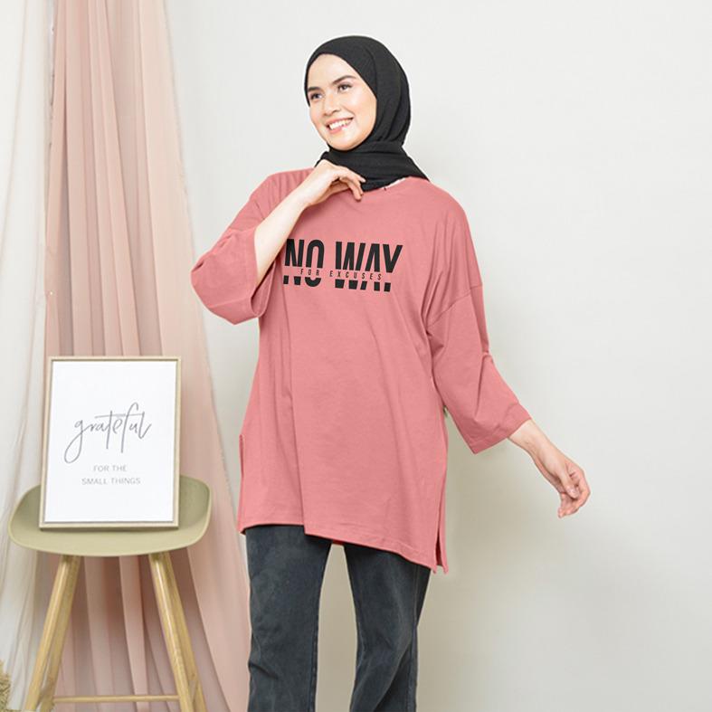 KAOS OVERSIZE TOP HIJAB WANITA BASIC NO WAY / OVERSIZE SLIT BLOUSE