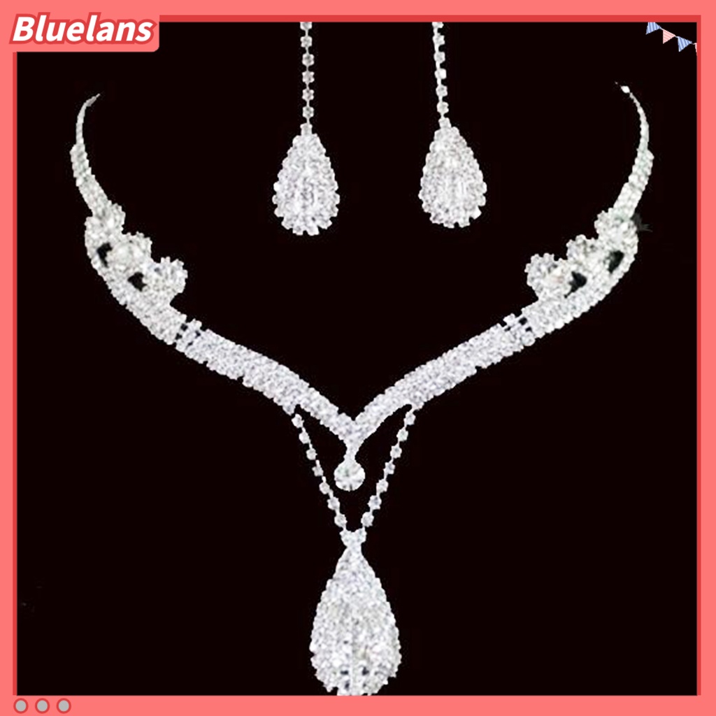 Bluelans Water Drop Pendant Charming Exquisite Rhinestone Rhinestone Waterdrop Necklace Earring Set Prom Party