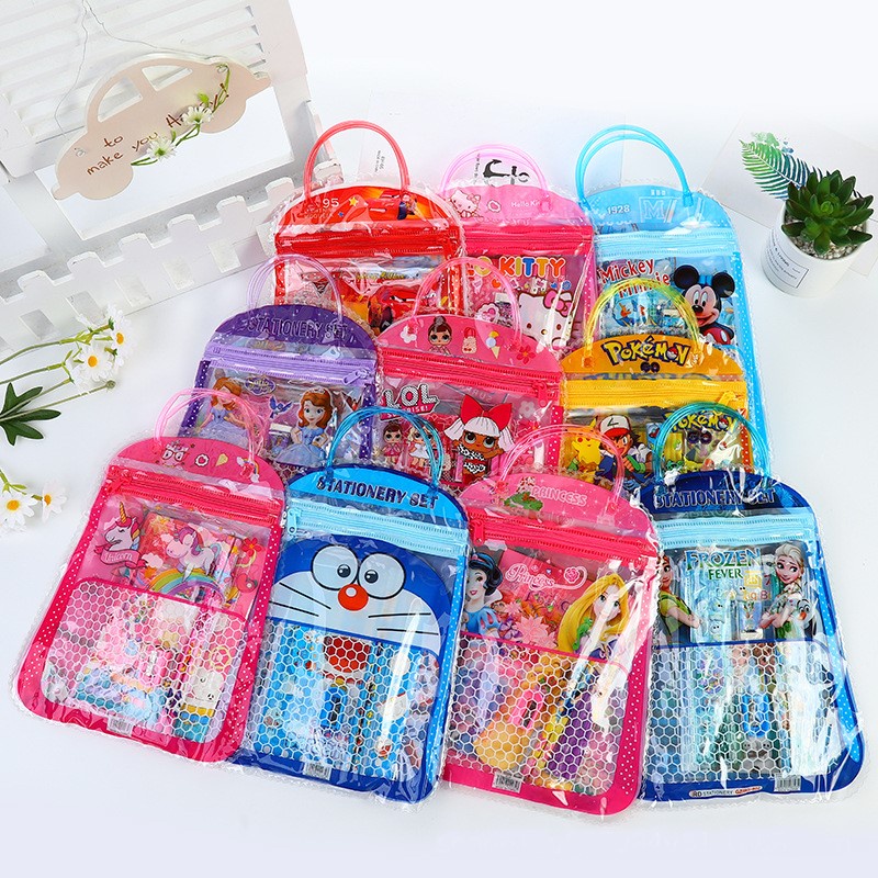 Grosir - S253 Alat Tulis 7 in 1 / Stationary Set Bentuk Tas / Peralatan Sekolah / Souvenir Ulang Tahun Anak