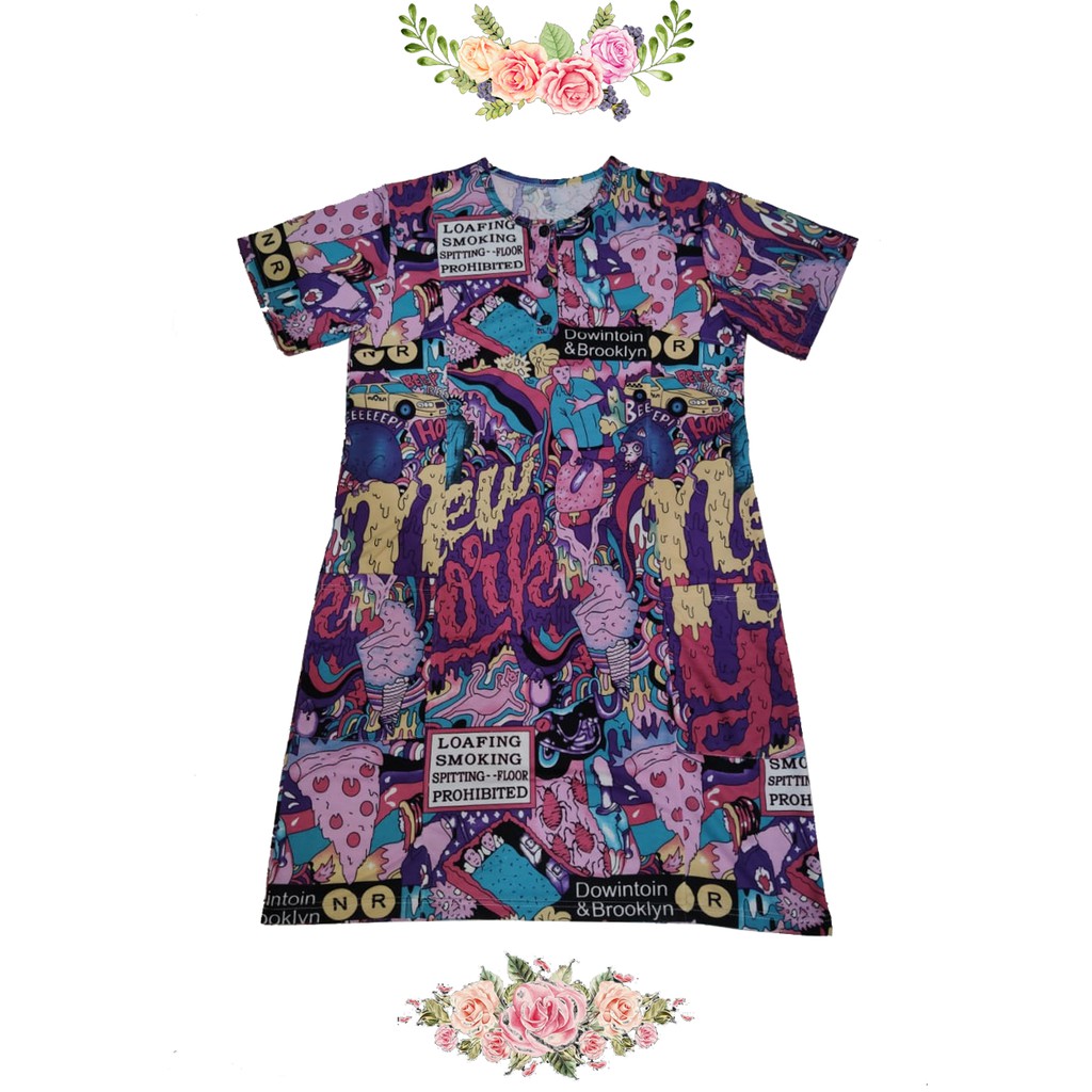 TERMURAH TERLARIS Baju Atasan Tunik Wanita Motif Full Printing Rin Tin Tin LMS 16952