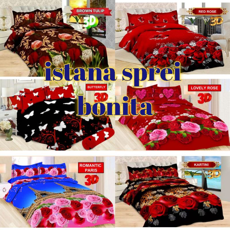 （BISA COD）NEW SPREI BONITA 3D KING 180x200 DISPERSE MOTIF BUTERFLY/LOVELY ROSE/KARTINI/RED ROSE KING