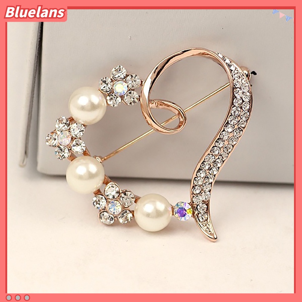 Bluelans Bros Pin Bentuk Hati Aksen Mutiara Berlian Imitasi Untuk Wanita
