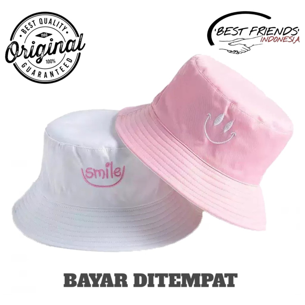 Topi Bucket Smile Bulak Balik / Bahan Dobel Bisa Bolak-Balik / Bucket Bolak Balik Berkualiatas