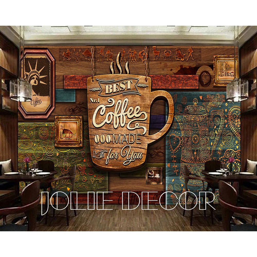 Wallpaper Dinding Custom Wall Mural Tema Cafe Coffee Shop