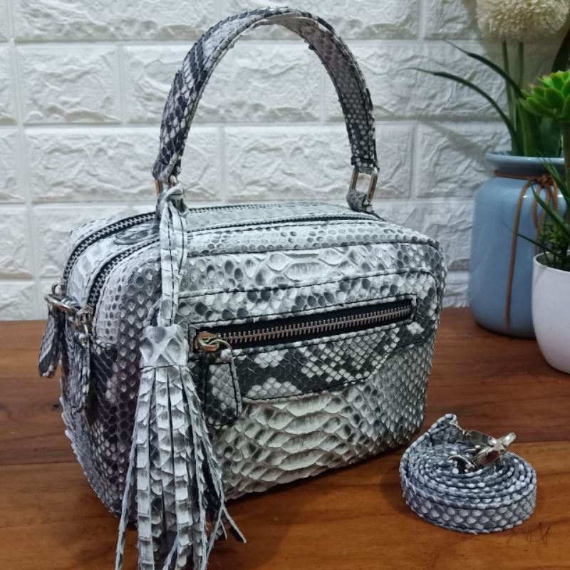 tas tenteng kotak ori kulit ular
