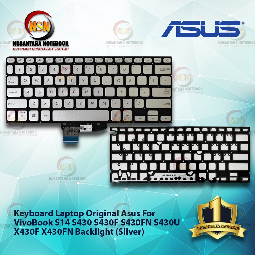 Keyboard Original Laptop Asus VivoBook S14 S430 S430F S430FN S430U X430F X430FN Backlight (Silver)