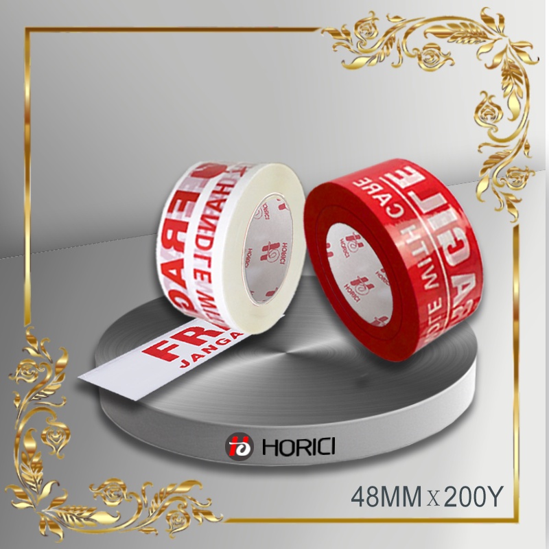 HORICI TAPE 48MMx200Y lakban Fragile Jangan di banting Isolasi Mudah Pecah Belah Aneka varian termurah satuan