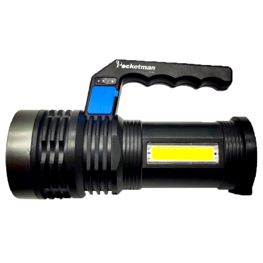 gs8a pocketman senter led flashlight torch waterproof usb rechargeable 3w cree xpe + cob - sl05 - black Or-i