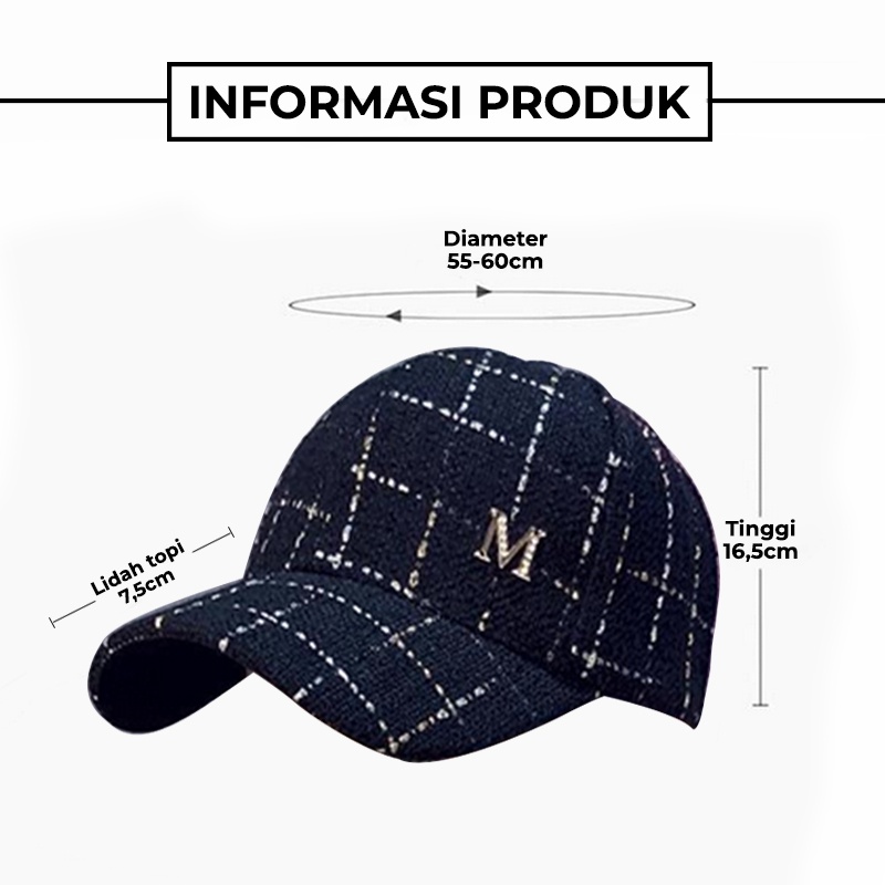 Topi Baseball Pria Wanita Unisex Aksen Rajut Kotak Huruf M Casual Cap Olahraga Golf Sport Import TWB