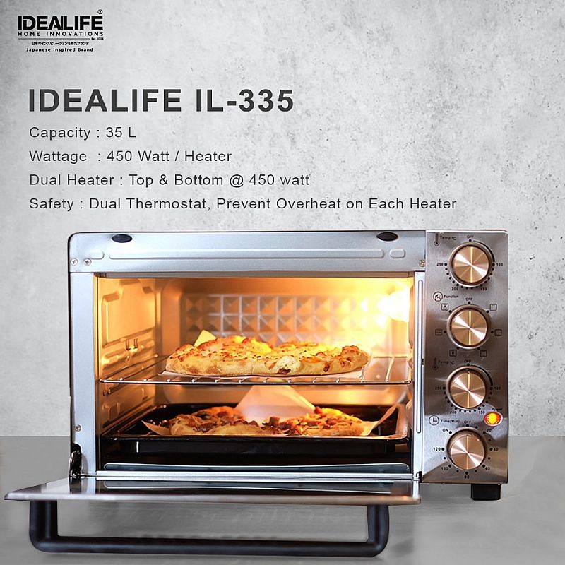 IDEALIFE  Oven Listrik Low Watt Kapasitas 35 Liter IL–335 - Pemanggang Kue Makanan Ayam Ikan Daging