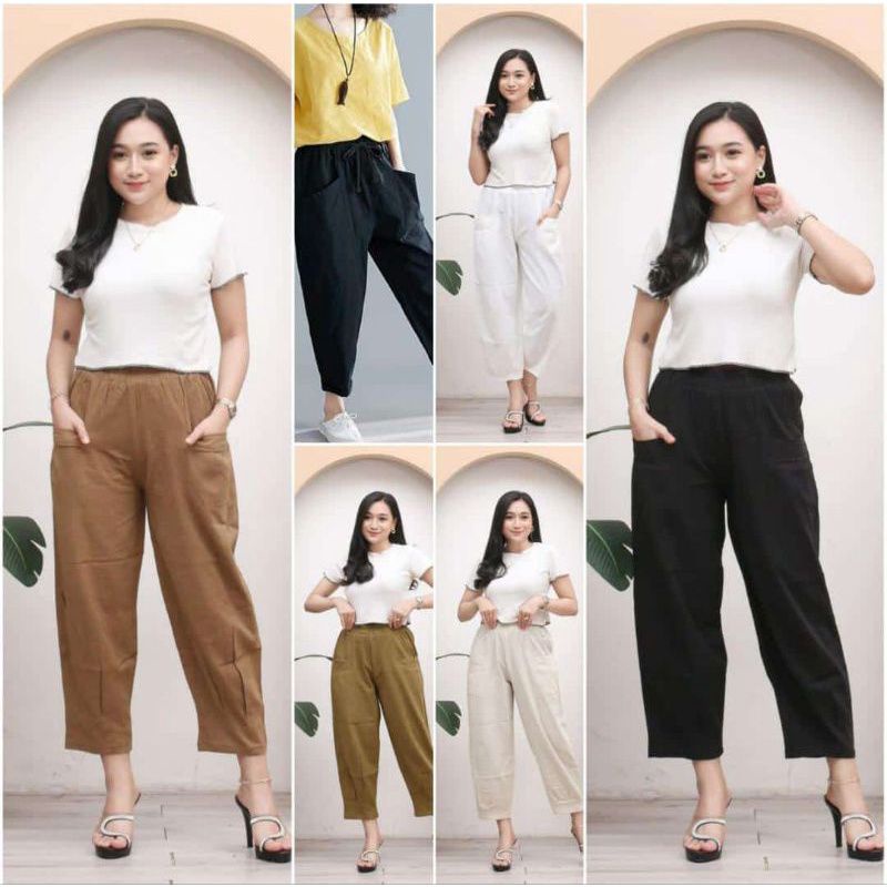 Celana Haruka Pants bahan Linen Crinkle - Celana Wanita Model 7/9 apa Korea - Celana Wanita Premium