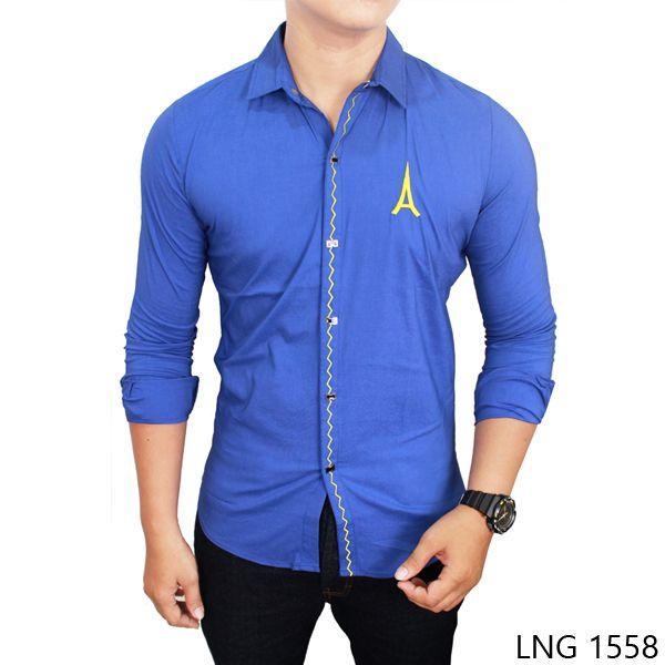 Shirt Mens Stretch Biru Tua - LNG 1558