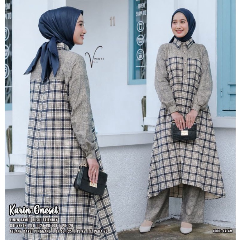 One Set Tunik LD 112 XXL Karin Hanami Oneset Ori Vente Setelan Wanita Rayon Katun Linen Rami Jumbo S