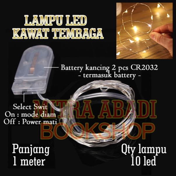 Lampu Natal Kawat Tembaga LED Batre CR2032 10 LED 1 Meter