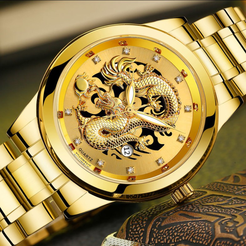 Jam Naga Pria Dragon Gold Mewah Jam Tangan Pria Original 30m Waterproof Original