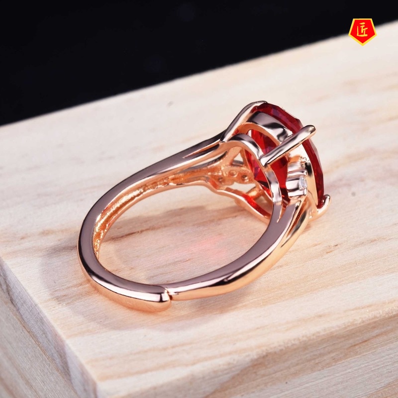 [Ready Stock]Oval Red Tourmaline Gemstone Open Ring Elegant Personality