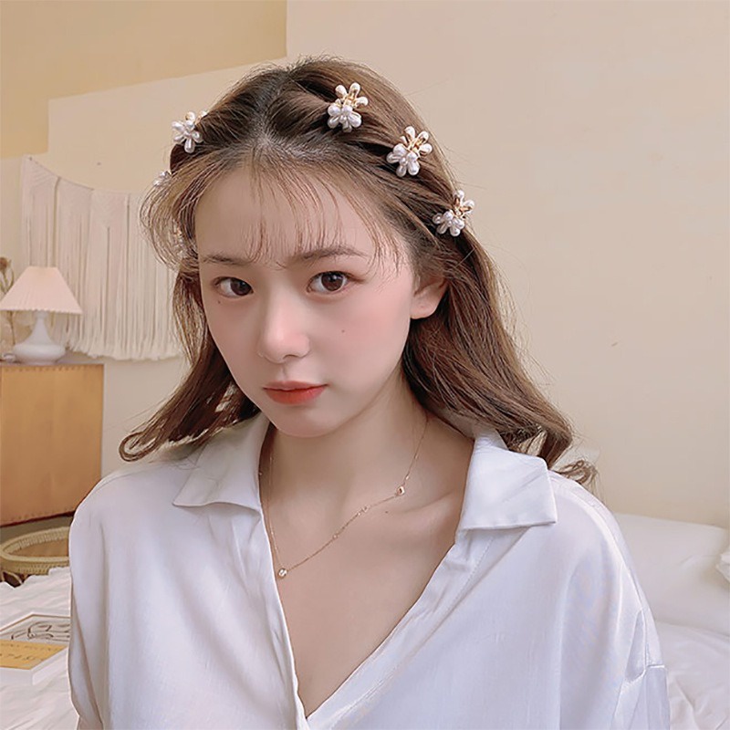 AC029 Jepit Rambut atau Poni Motif Bunga Mutiara Elegan Model Aksesoris Korea