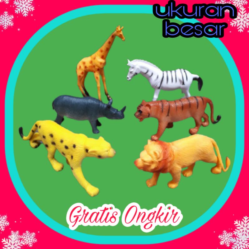 Mainan Miniatur Hewan Binatang Karet Ukuran Besar Isi 6 Pcs