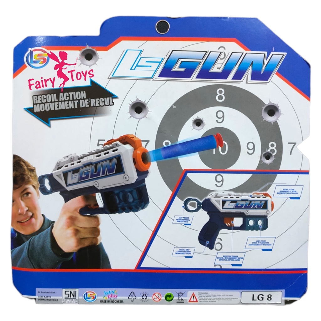 Mainan Pistol Nerf Shooter Gun LG 8 Soft Bullet