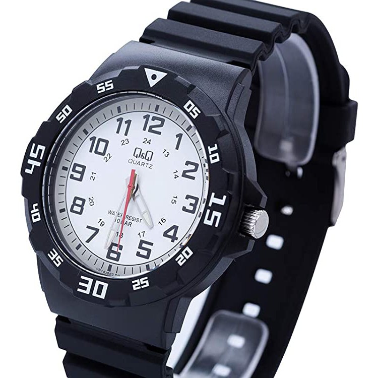 QQ QNQ Q&amp;Q Original Jam Tangan Pria Analog - qq VR18 Series ori - Straps Rubber Hitam Anti Air