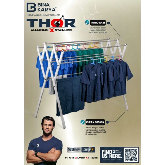 Jemuran baju aluminium stainless bina karya type THOR