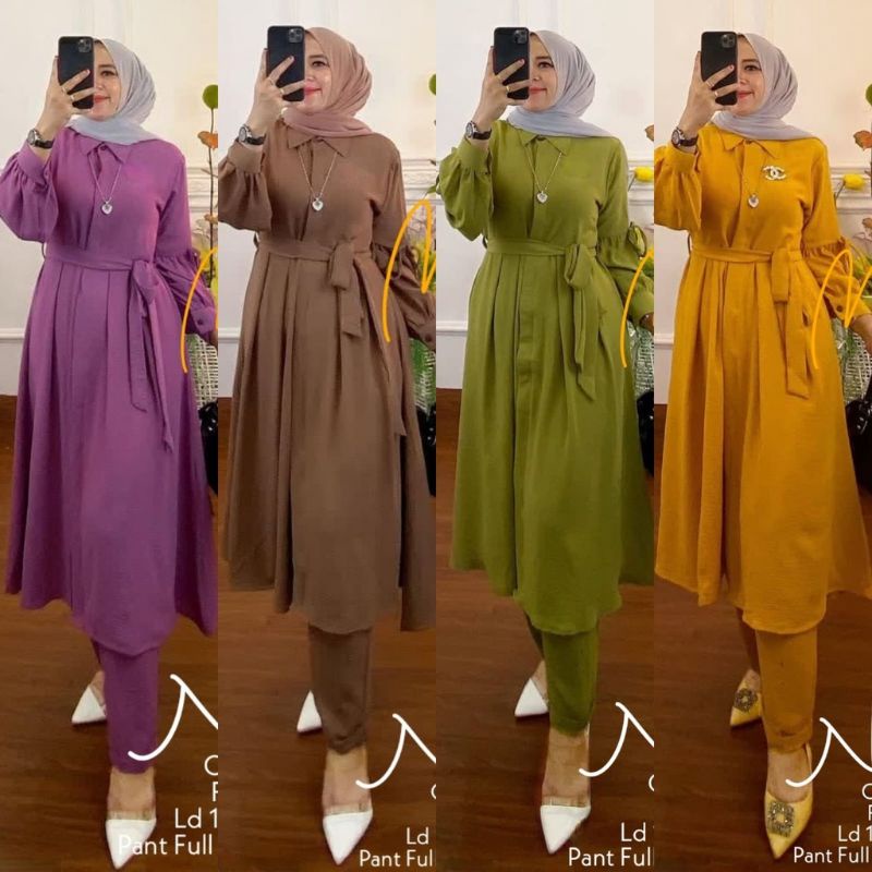 Setelan Tunik Kekinian/Long Tunik Wanita/Setelan Polos Wanita Kekinian/Baju Stelan Wanita Terbaru/Baju Wanita/Setelan Tunik Rayon