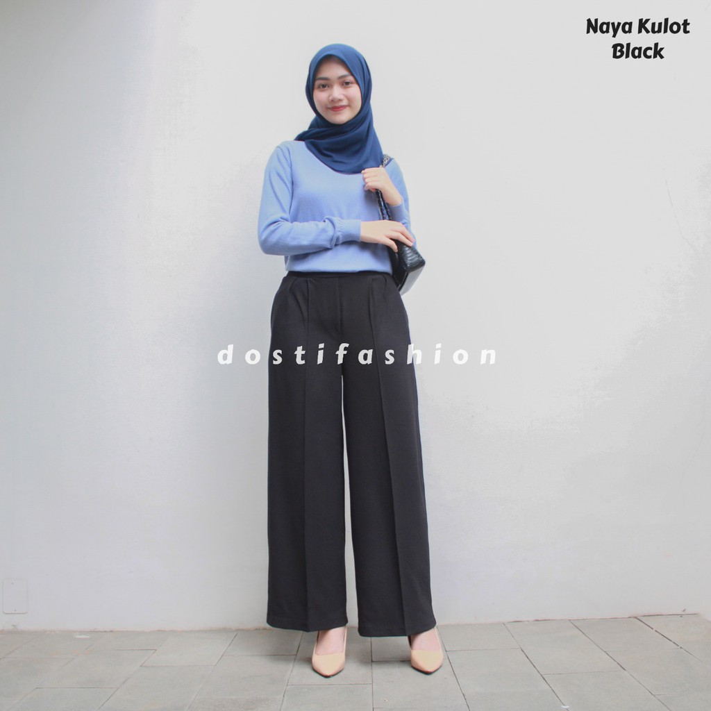 Naya Kulot Panjang Wanita Kerja Kantor Kuliah Sidang Formal Hitam Celana Bahan Kulot-HITAM