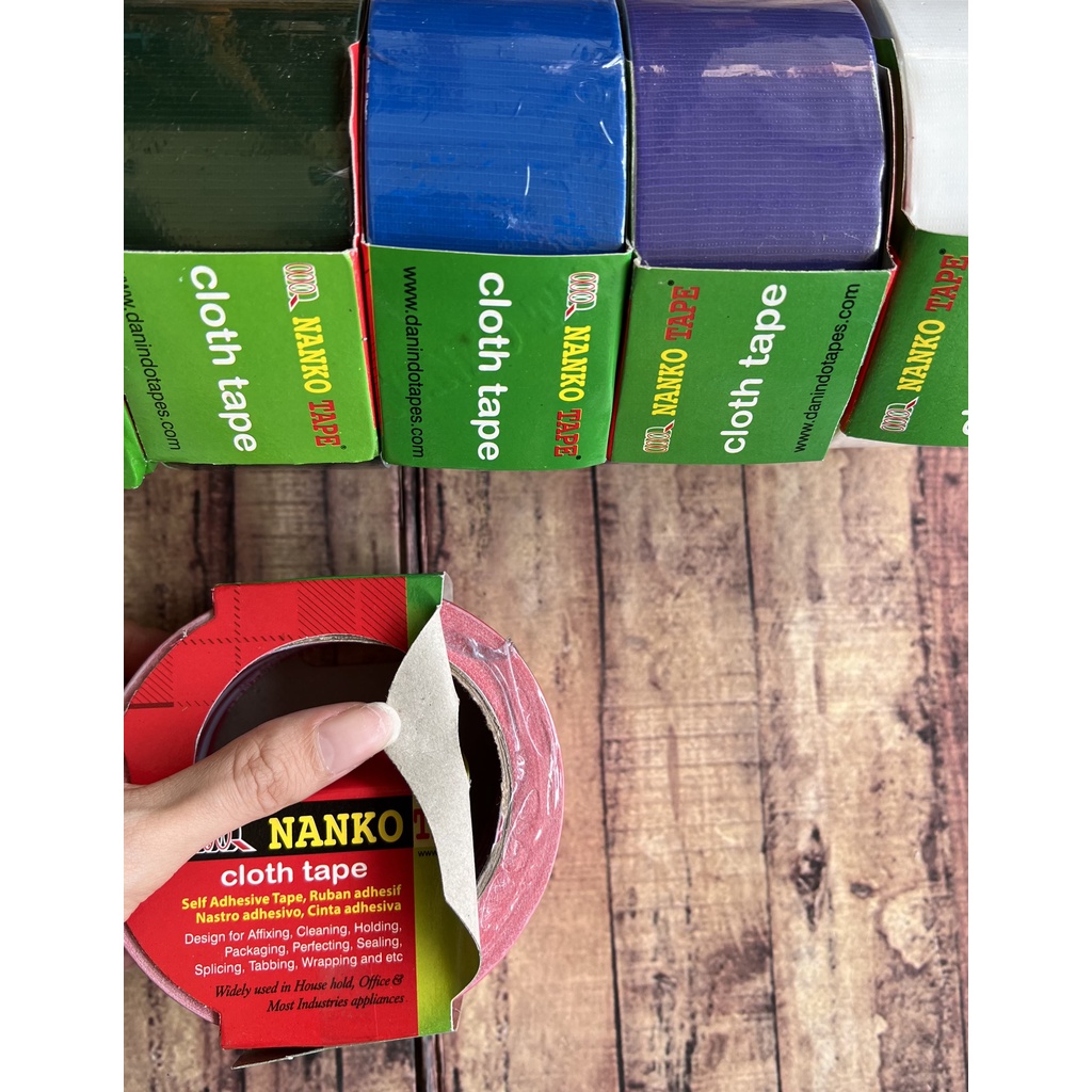 Cloth Tape Nanko 2 inch - Lakban Kain Warna Merah Hijau Biru Kuning Nanko Tape 48mm x 13m