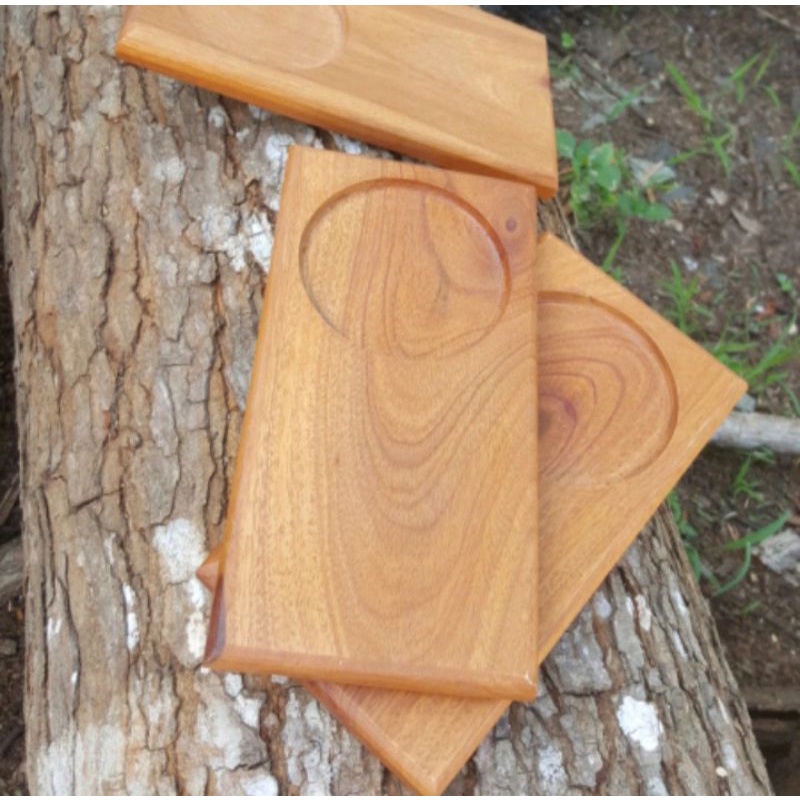 Tatakan gelas kayu cangkir mug Nampan kayu 10x20 Tatakan kayu Coaster wooden tray Tatakan persegi panjang kayu mahoni Alas gelas kayu