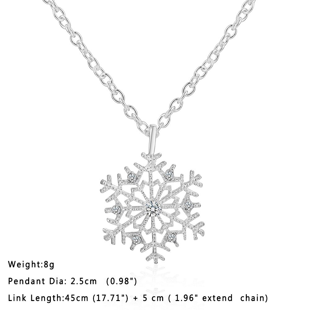 【COD Tangding】Lady Crystal Snowflake Zircon Flower Christmas Necklaces Pendants Jewelry for Women Sweater Necklace