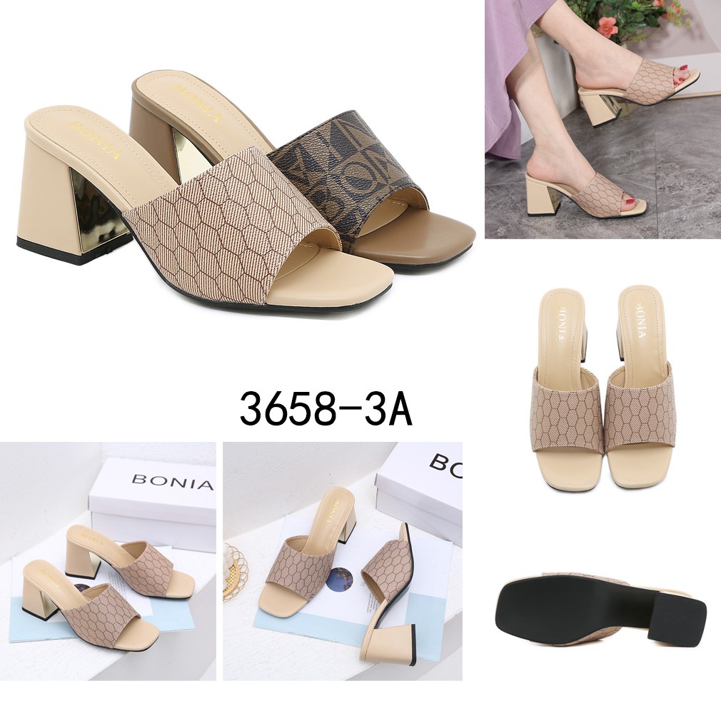 Mono Leather  Block Heels Sandals 3658-3A