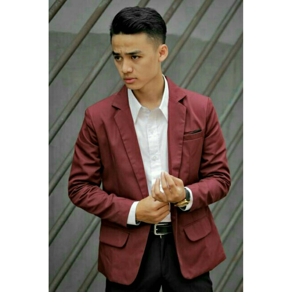 BLAZER PRIA MAROON STYLE - Jas Cowok Merah Casual Resmi Nikah Prewed Slimfit Formal Keren Modern