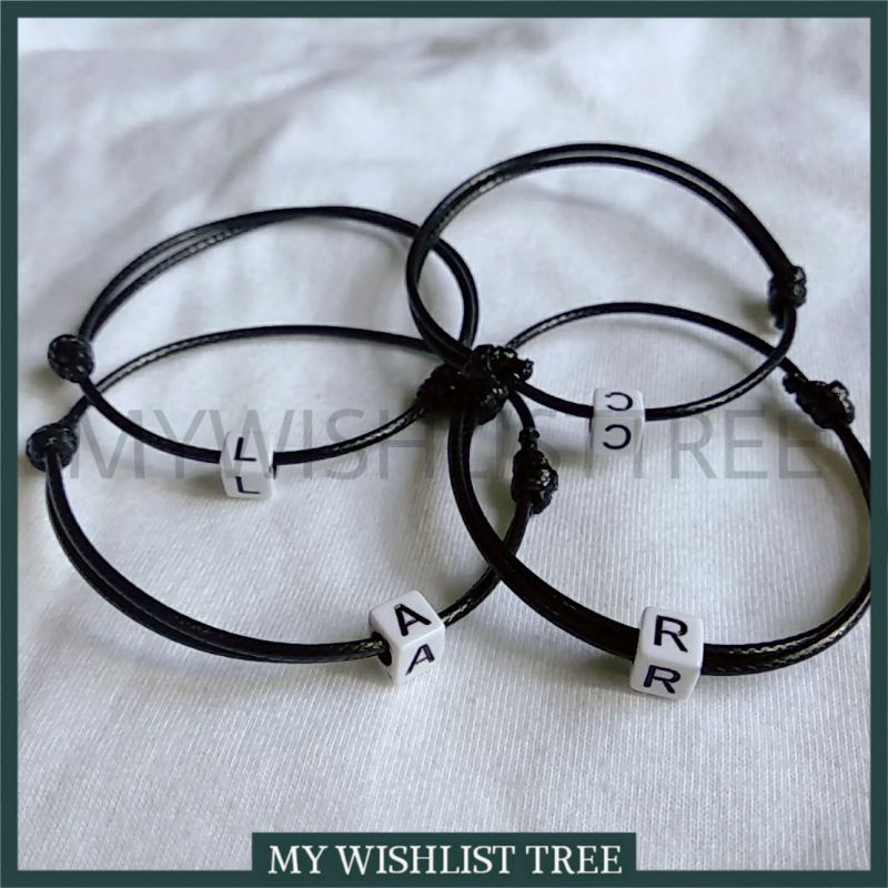 [INISIAL DADU PUTIH A-N] GELANG TALI KOREA POLOS INISIAL NAMA DADU PUTIH TALI HITAM DADU PUTIH | GEL