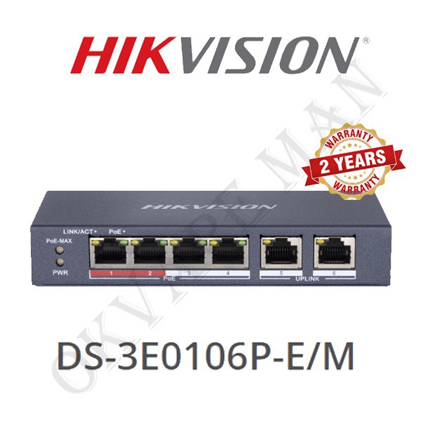 POE SWITCH HIKVISION DS-3E0106P-E/M 4 Port Fast Ethernet Unmanaged POE