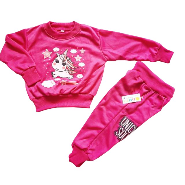 Setelan Jogger Sweater Training Anak Unicorn Merah Fanta 2 3 4 5 6 Tahun