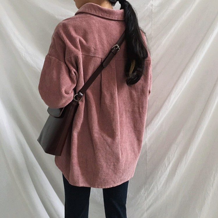 [COD&amp;READY STOK]Kemeja Corduroy Lengan Panjang Wanita/Atasan Wanita Oversize Kasual/Pakaian Wanita Korea Style/Corduroy Shirt