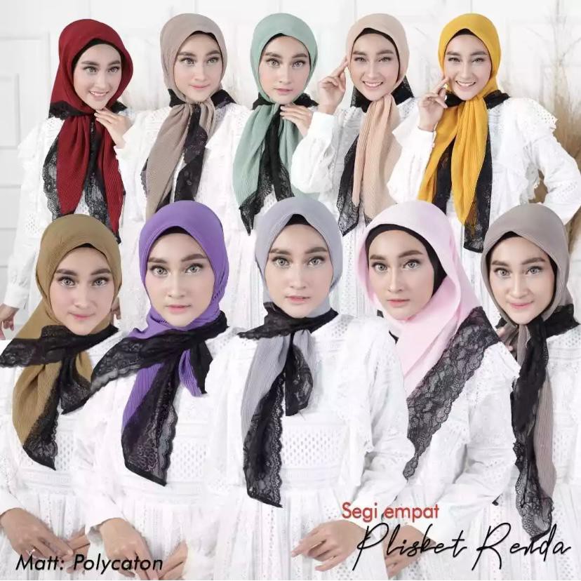 HELEN_SHOP86 HIJAB SEGI EMPAT PLISKET RENDA/ KERUDUNG PLISKET RENDA/ JILBAB BELLA PLISKET